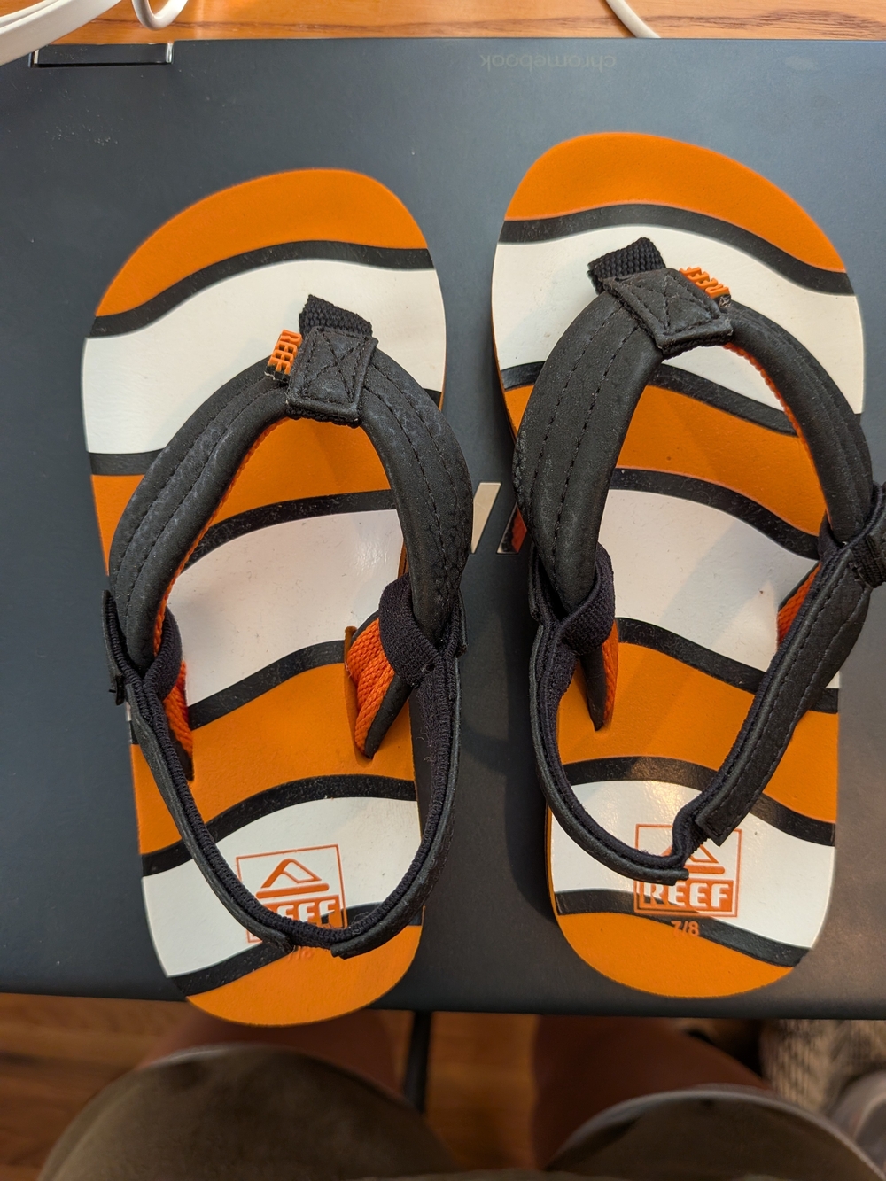 Reef Kids Orange and Black Striped Sandals with Padded Straps